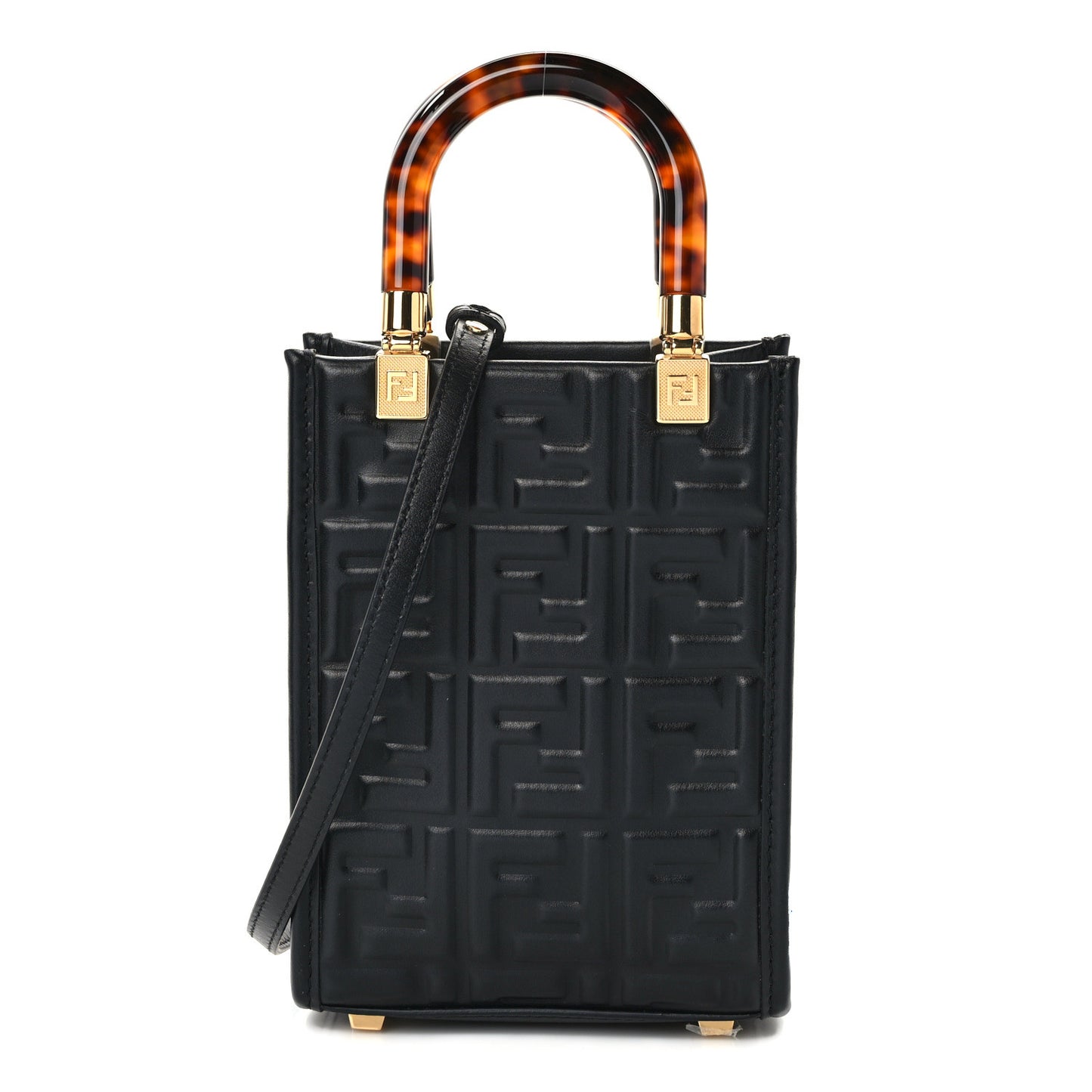 Vitello Plexiglass FF Embossed Mini Fendi Sunshine Shopper Tote Black