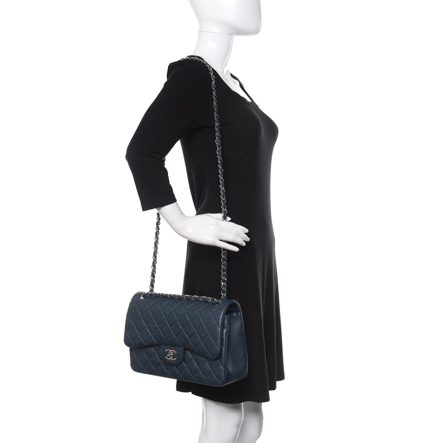 Metallic Caviar Jumbo Double Flap Blue