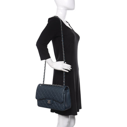 Chanel Metallic Caviar Jumbo Double Flap Blue 3 of 11