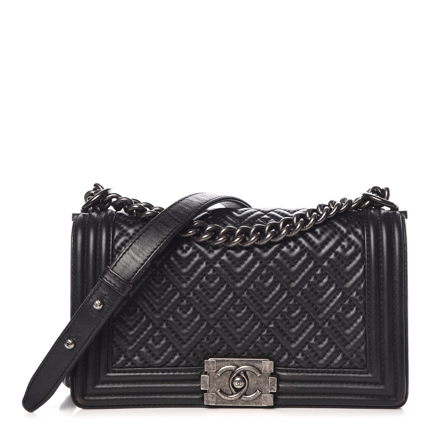 Chanel Lambskin Chevron Quilted Medium Boy Flap Black 1 of 16