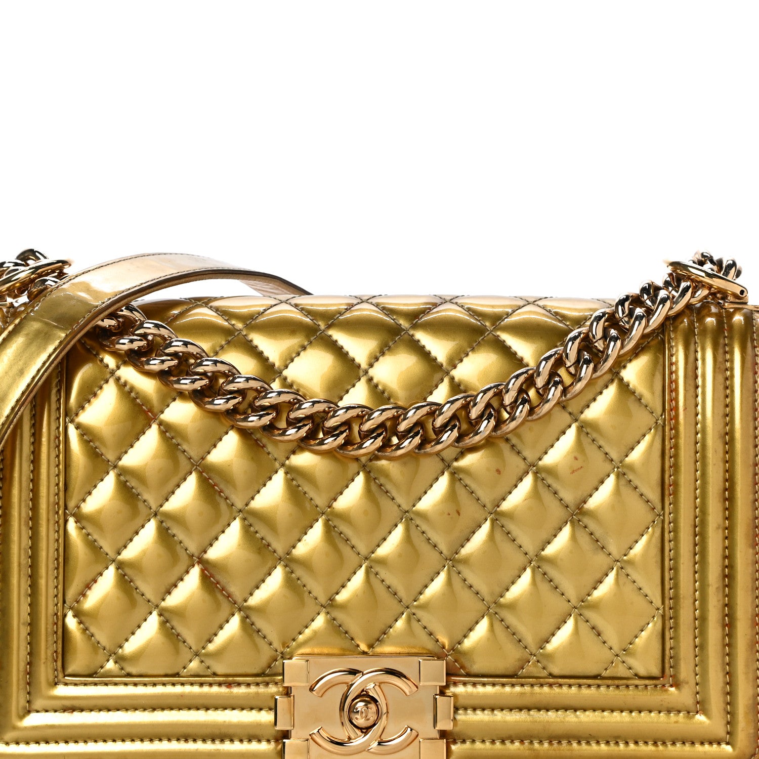 Chanel Metallic Patent Calfskin Quilted Medium Boy Flap Gold 8 of 26