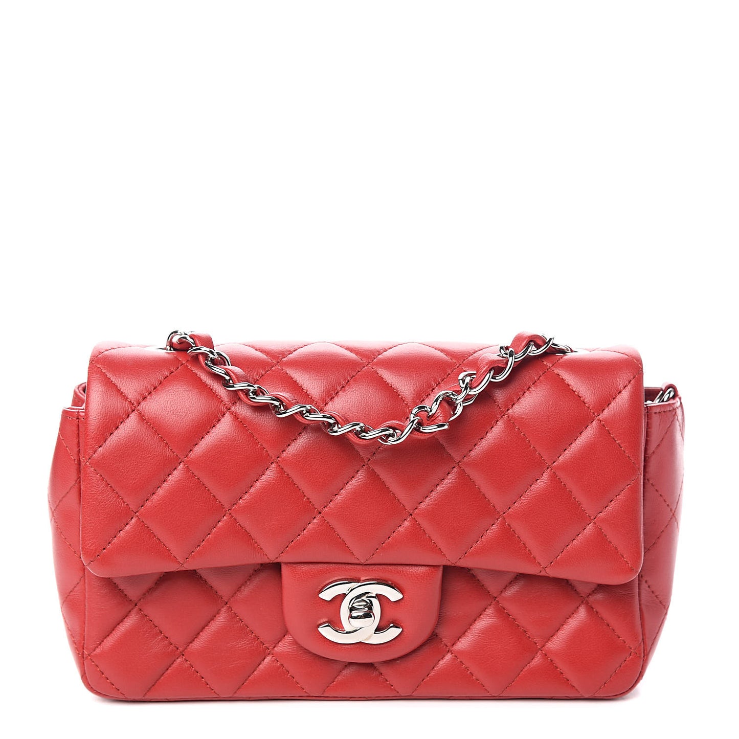 Lambskin Quilted Mini Rectangular Flap Red