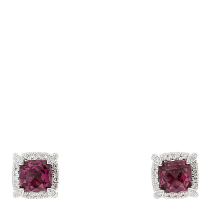 David Yurman Sterling Silver Diamond Petite Rhodolite Chatelaine Bezel Stud Earrings 1 of 4