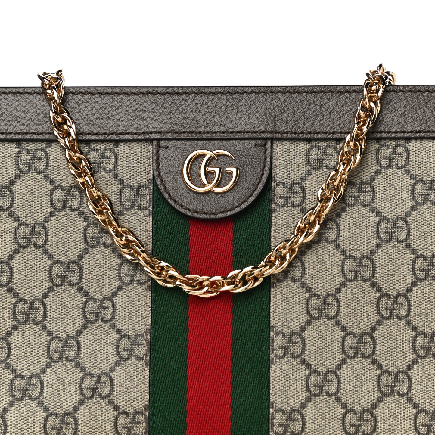 GG Supreme Monogram Web Small Ophidia Chain Shoulder Bag Brown