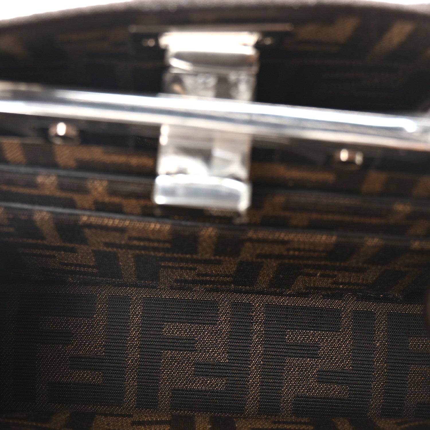 Fendi Fabric Jacquard FF 1974 Crystal Petite Peekaboo I SEE U Satchel Tabacco Moro 5 of 9