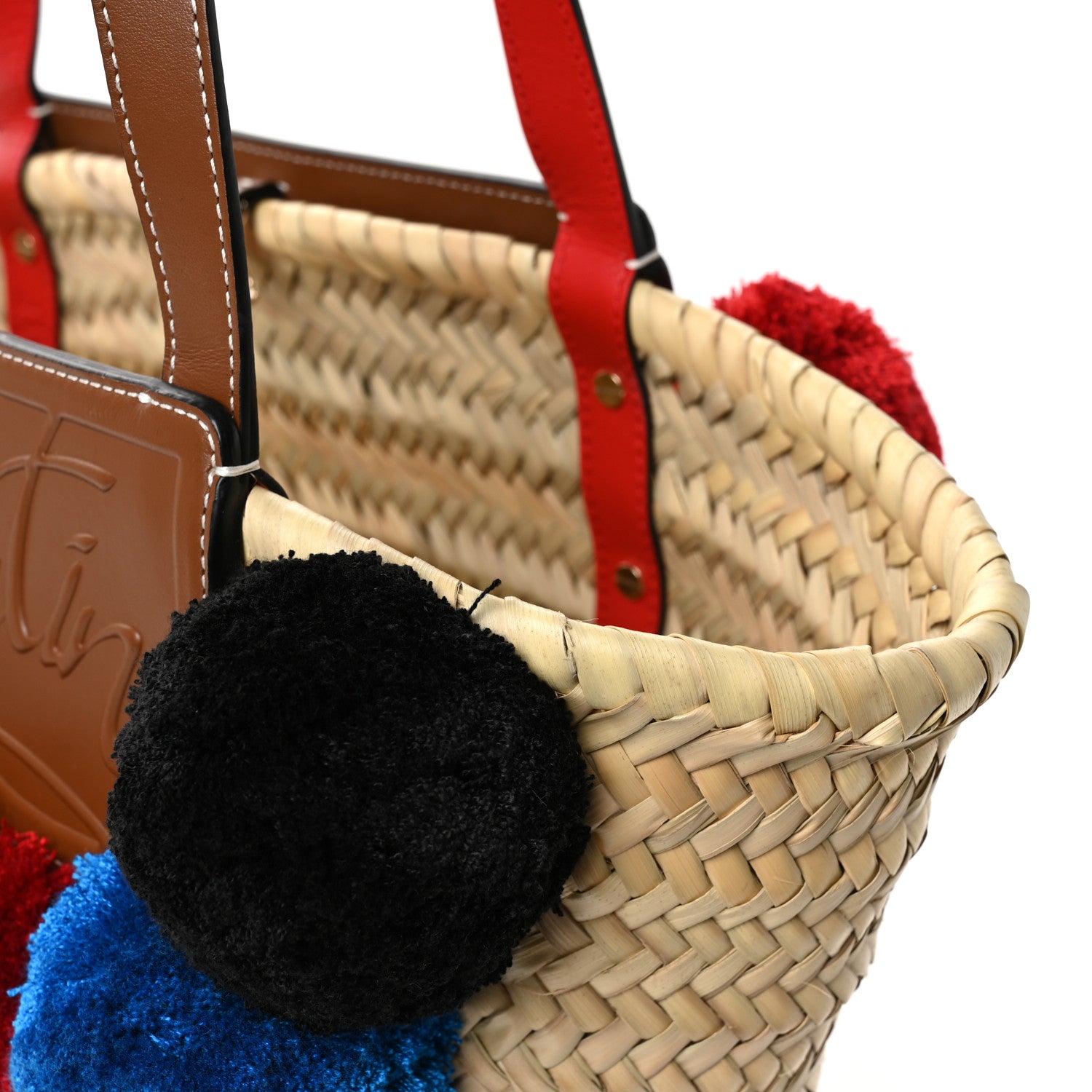 Christian Louboutin Woven Straw Pompom Loubishore Tote Naturel Multicolor Biscotto 11 of 11