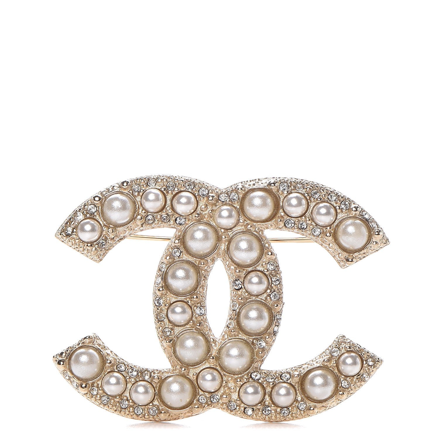 Chanel Pearl Crystal CC Brooch Gold 1 of 5