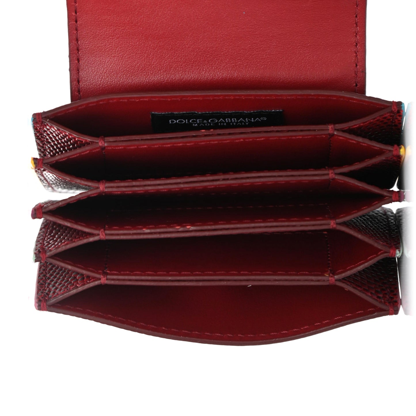 Stampa Iguana Calfskin Crystal Card Holder Rosso
