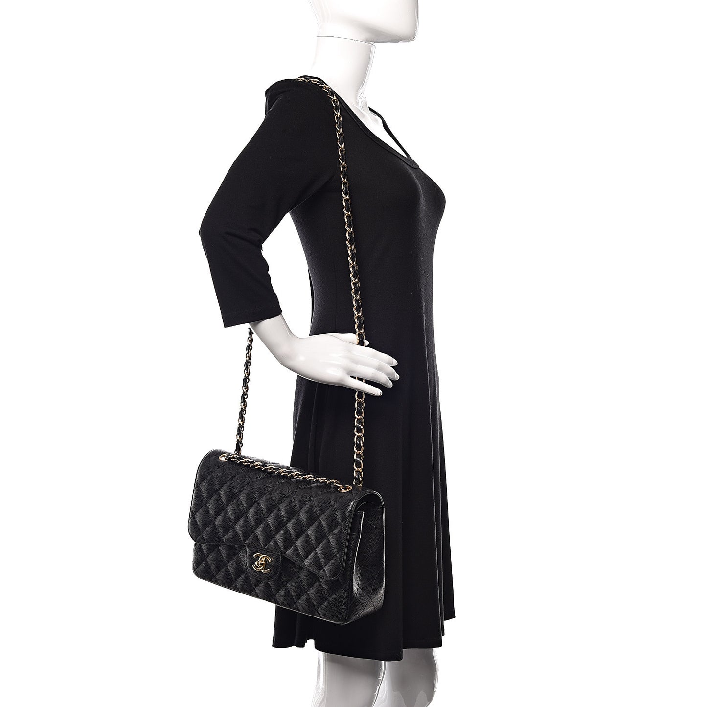 Caviar Quilted Jumbo Double Flap Black