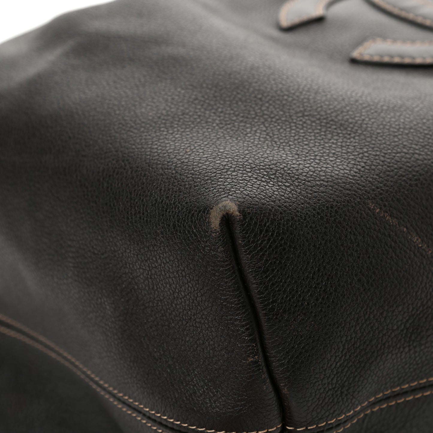 Grained Calfskin CC Drawstring Bucket Bag Black