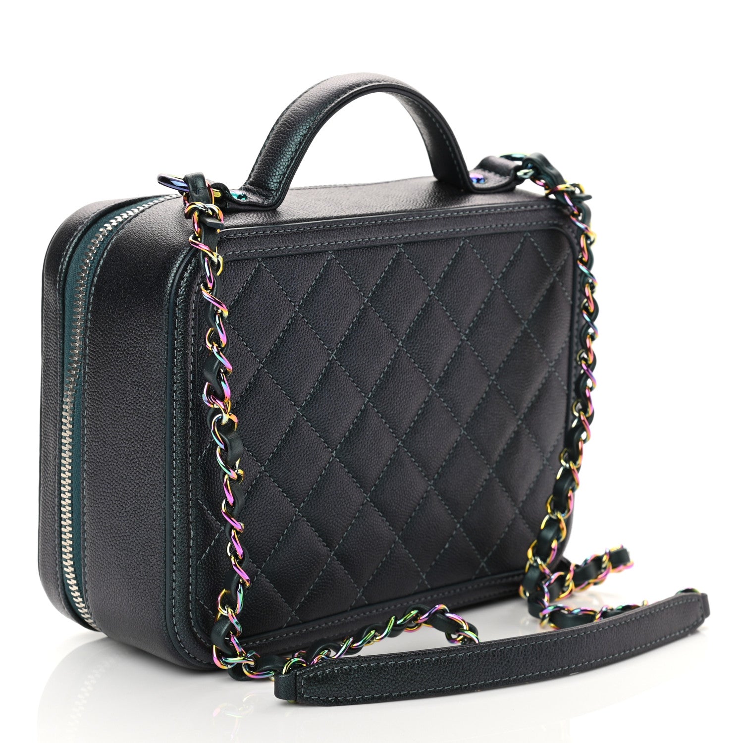 Chanel Iridescent Caviar Quilted Medium CC Filigree Vanity Case Dark Turquoise 3 of 10