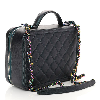 Chanel Iridescent Caviar Quilted Medium CC Filigree Vanity Case Dark Turquoise 3 of 10