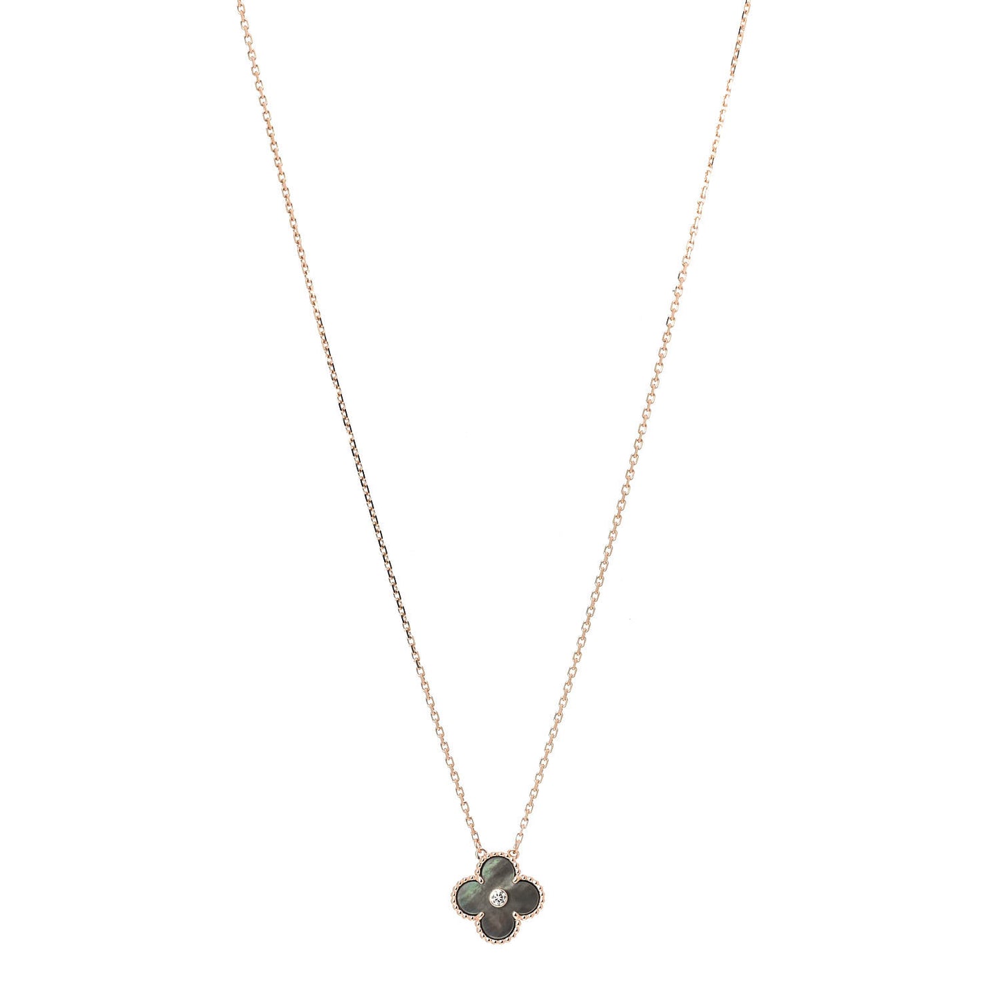 18K Rose Gold Diamond Grey Mother of Pearl Vintage Alhambra Pendant Necklace