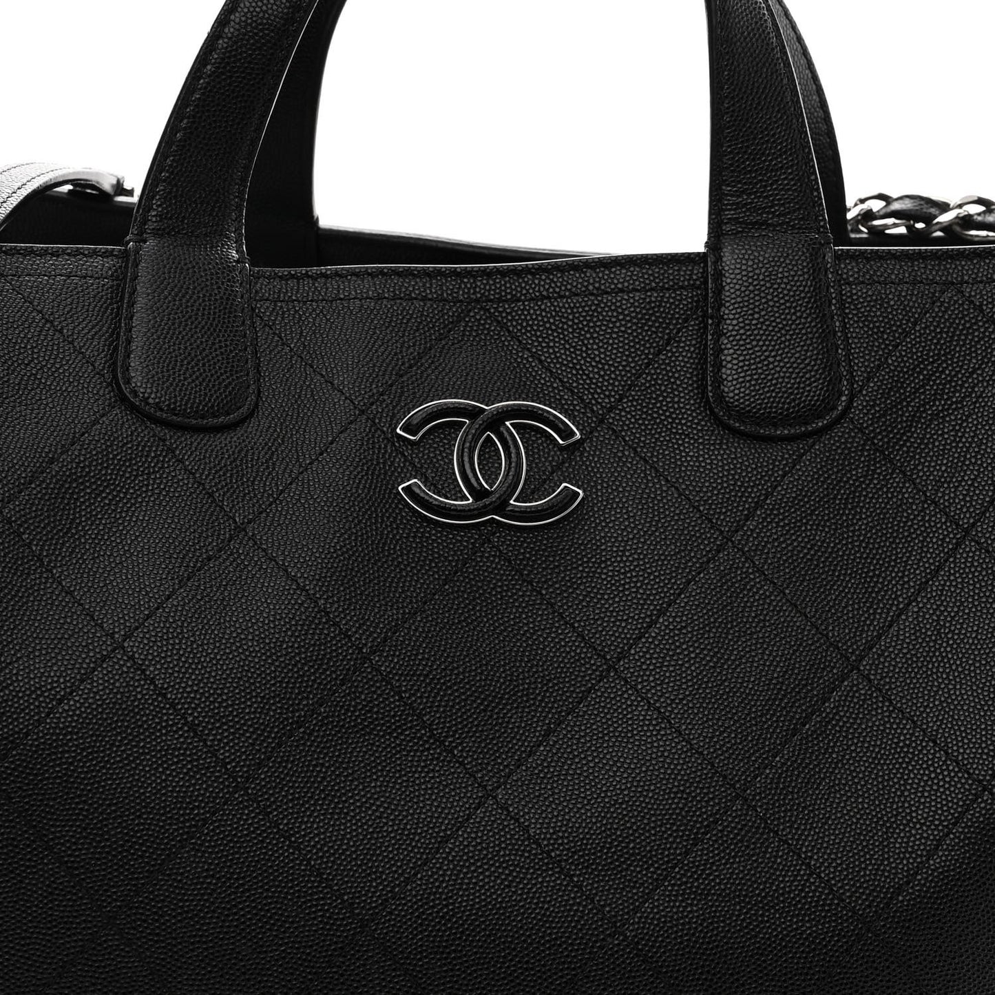 Caviar Stitched Large Shopping Tote Black