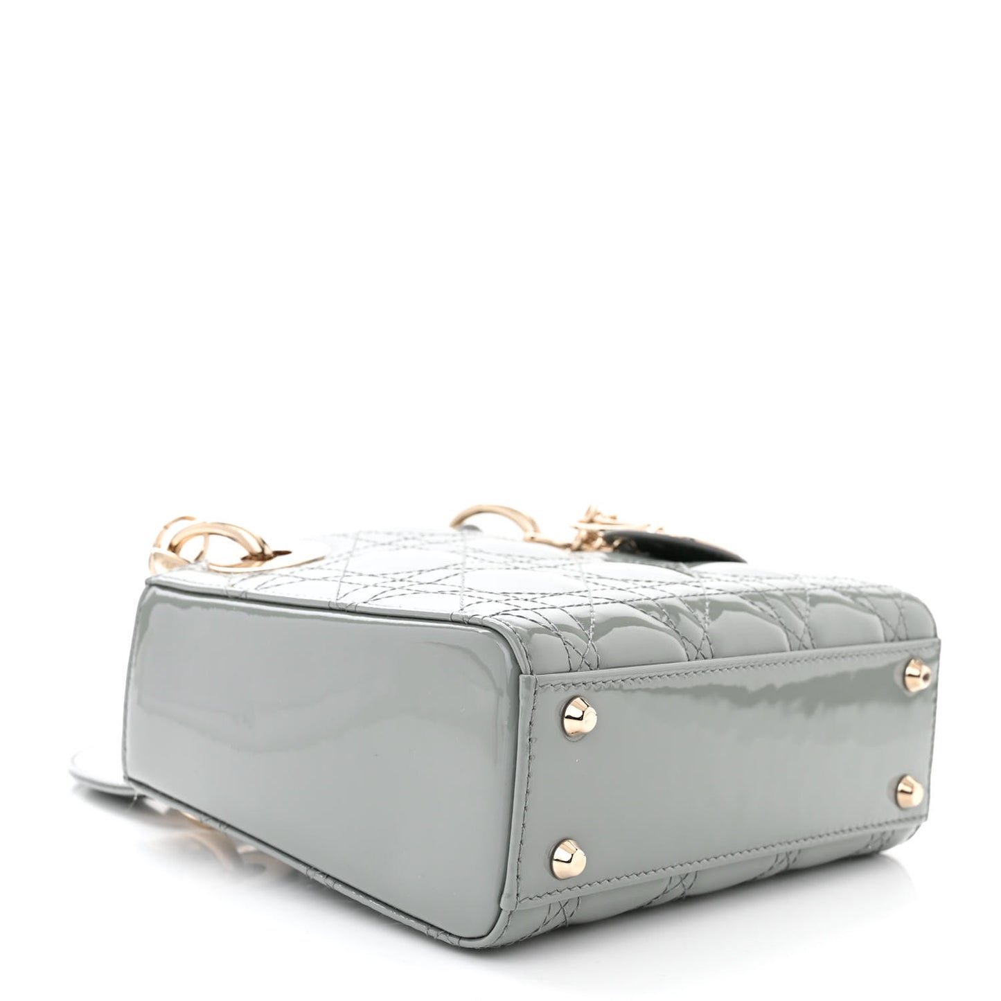 Patent Cannage Mini Lady Dior Grey Stone