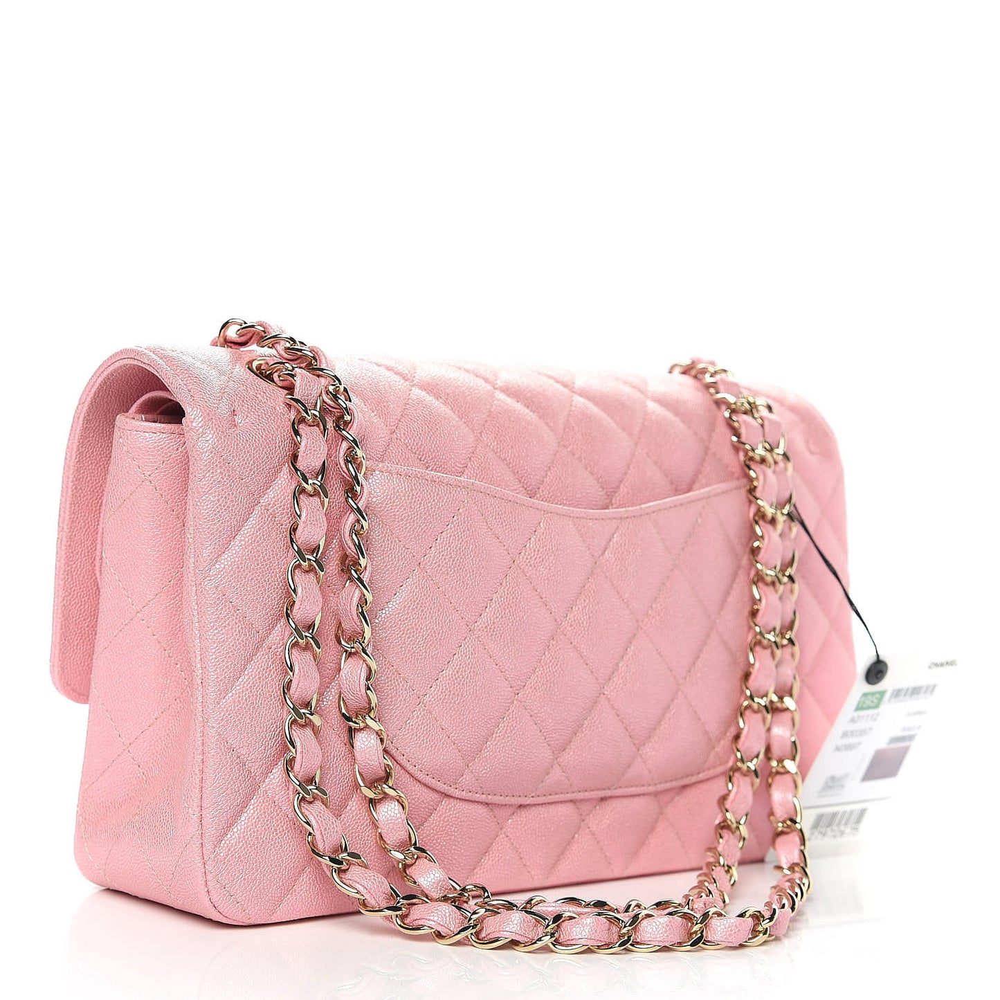 Iridescent Caviar Quilted Medium Double Flap Rose Pink