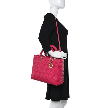 Christian Dior Lambskin Cannage Large Lady Dior Fuchsia 2 of 17