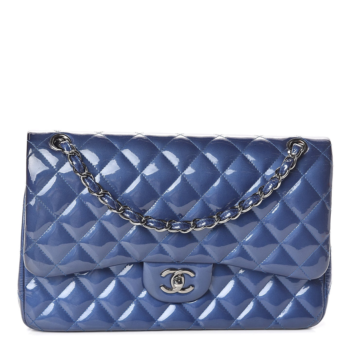 Patent Quilted Jumbo Double Flap Blue