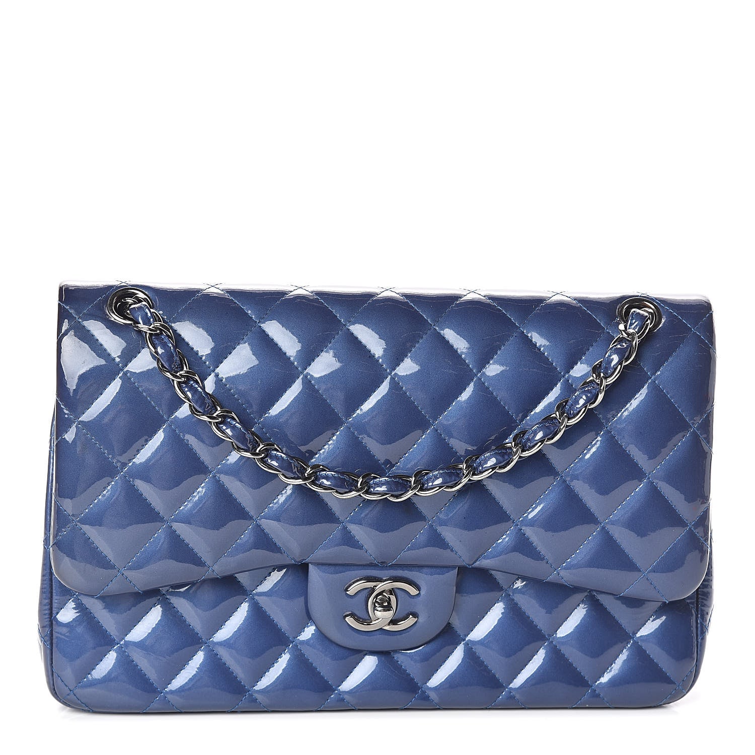 Chanel Patent Quilted Jumbo Double Flap Blue 1 of 13