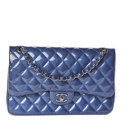 Chanel Patent Quilted Jumbo Double Flap Blue 1 of 13