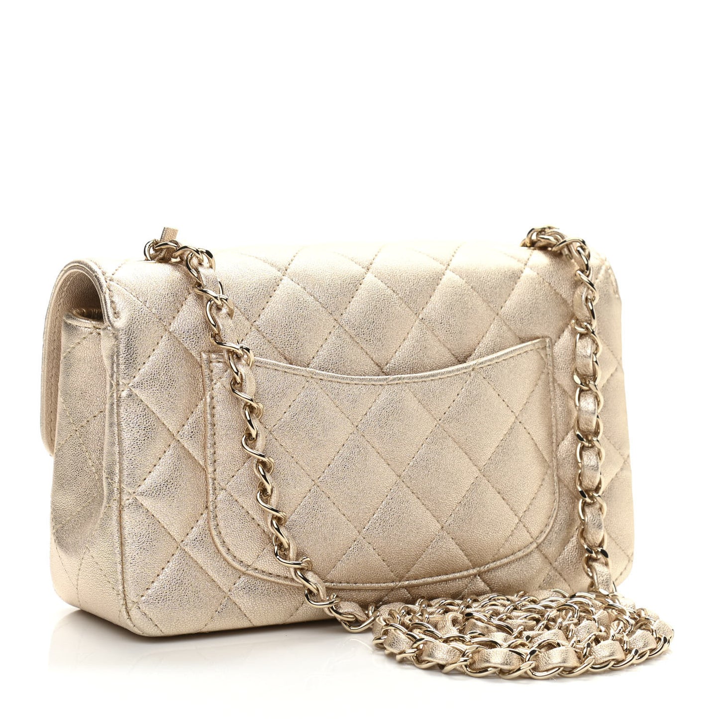 Metallic Lambskin Quilted Mini Rectangular Flap Gold