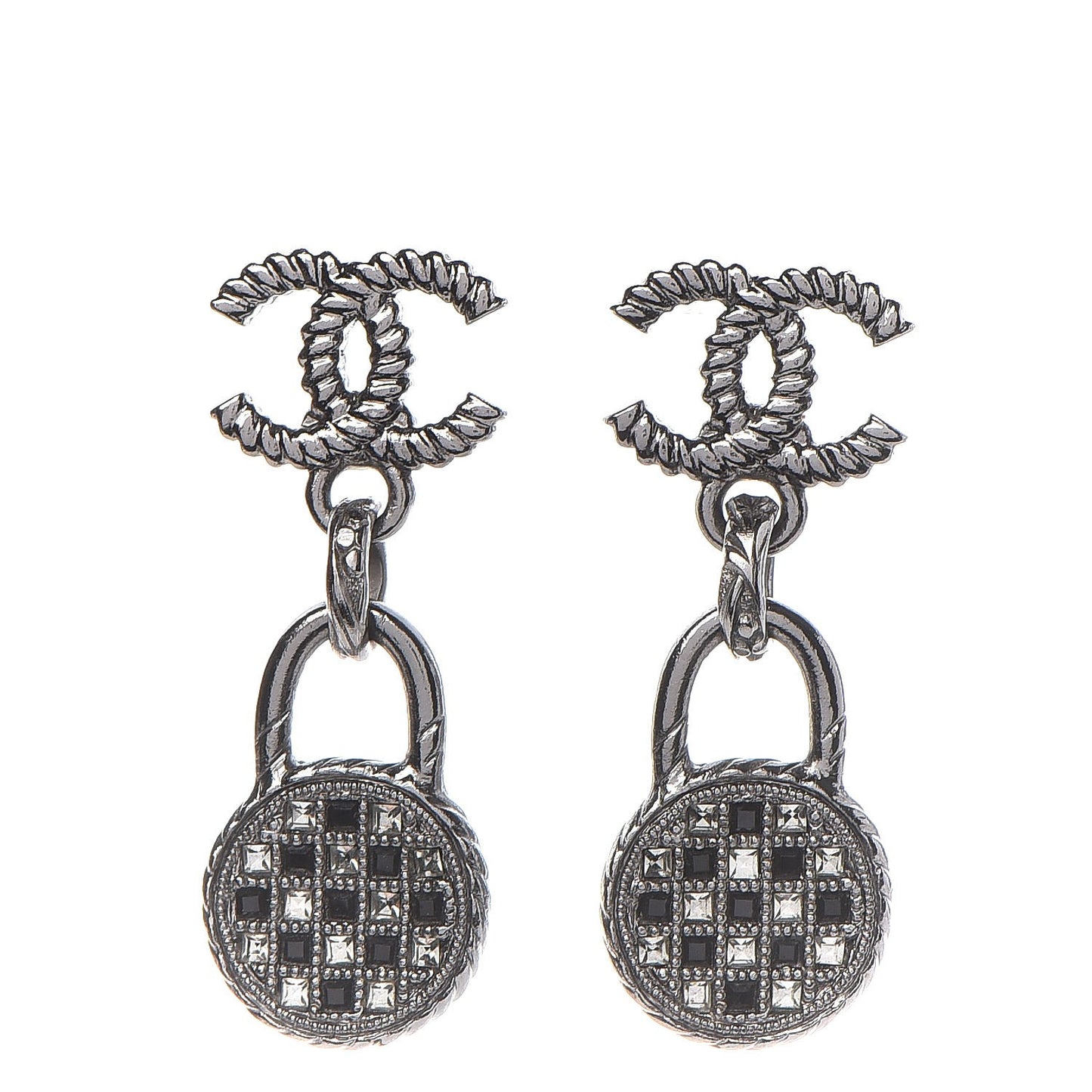 Ruthenium Crystal CC Drop Earrings Black Silver