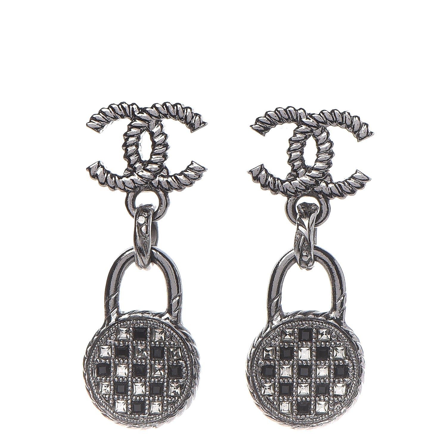 Chanel Ruthenium Crystal CC Drop Earrings Black Silver 1 of 4