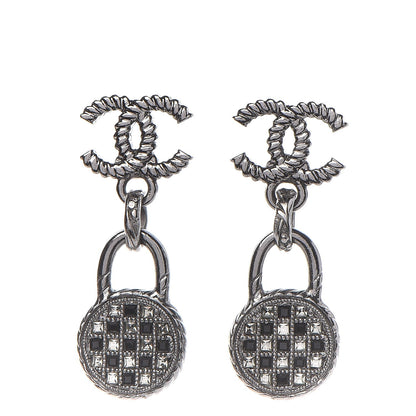 Chanel Ruthenium Crystal CC Drop Earrings Black Silver 1 of 4