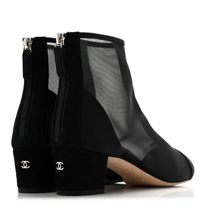 Chanel Mesh Suede Cap Toe Embellished Short Boots 40 Black 5 of 11