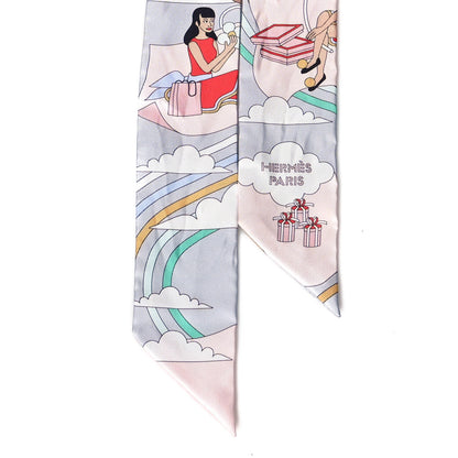 Hermes Silk Carres Volants Twilly Grenadine Gris Perle Rose Pale 2 of 4
