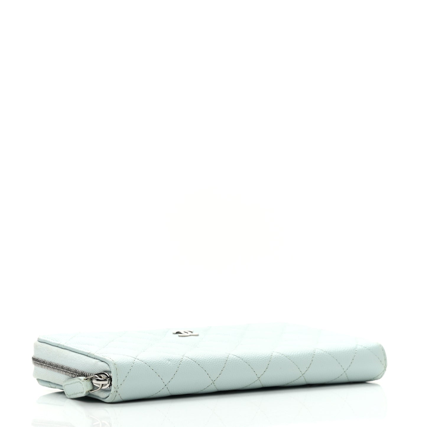 Caviar Quilted Large Gusset Zip Around Wallet Light Blue