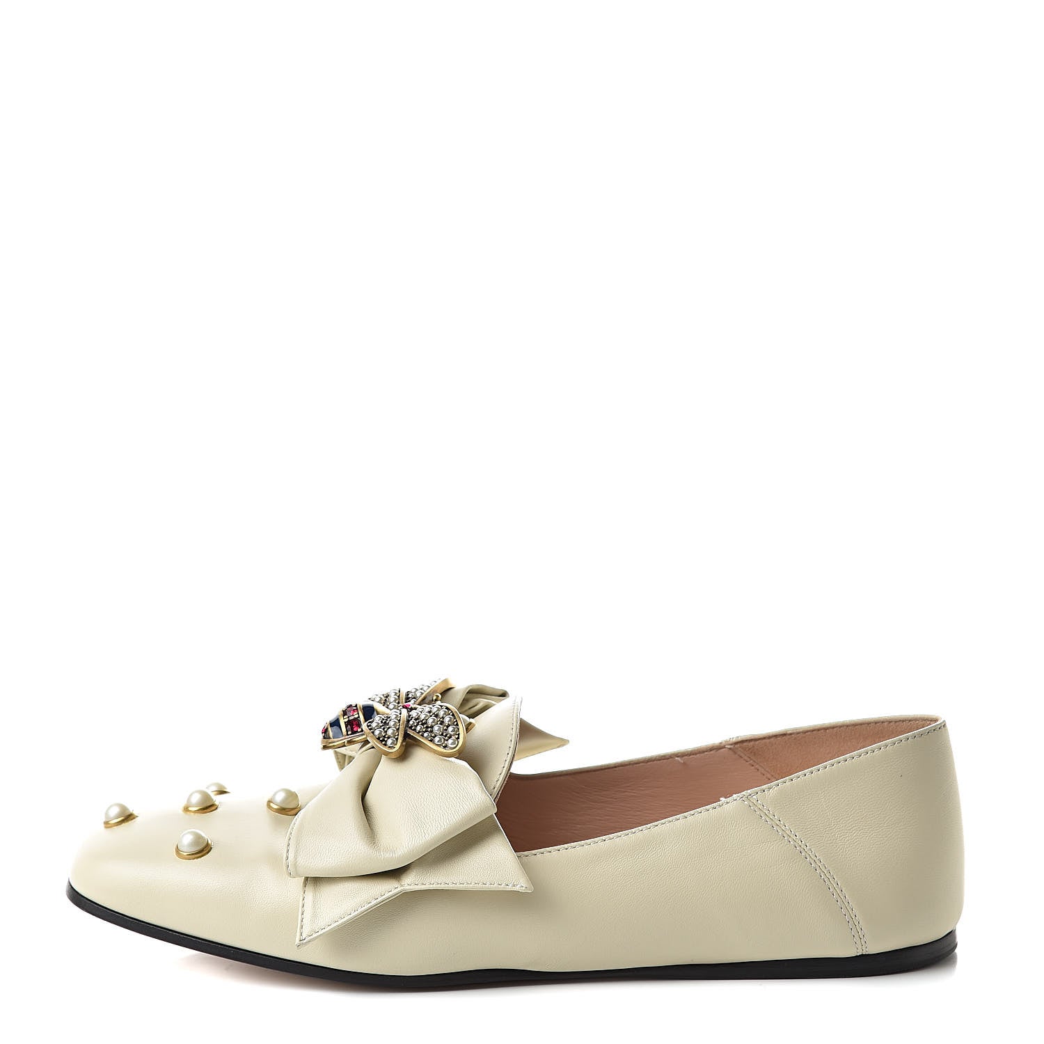 Gucci Nappa Pearl Studded Queen Margaret Loafers 36 White 1 of 13