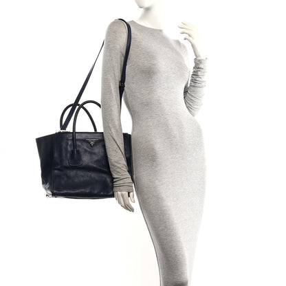 Prada Glace Calfskin Twin Pocket Tote Bluette 2 of 10
