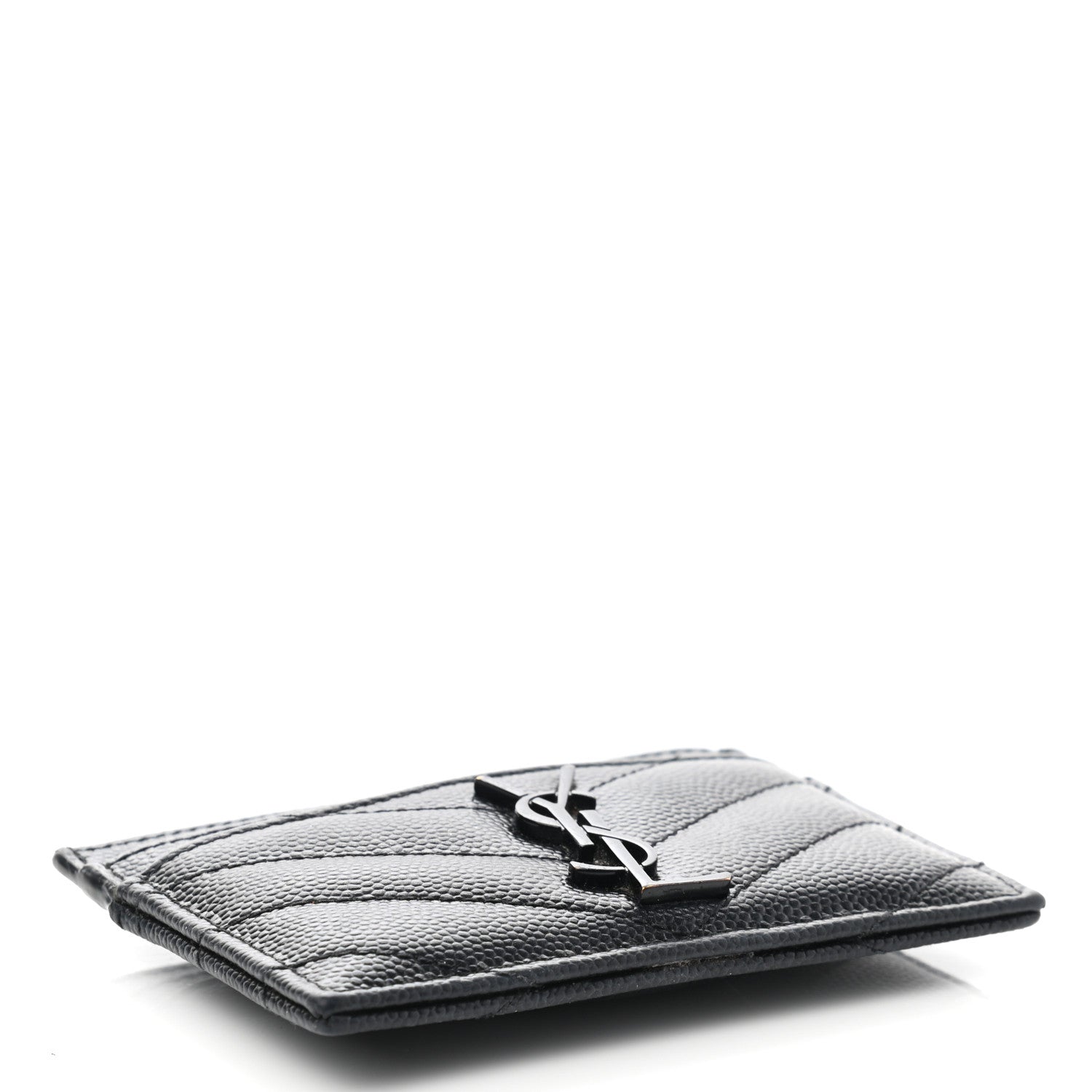 Saint Laurent Grain De Poudre Matelasse Chevron Monogram Credit Card Case Black 4 of 9