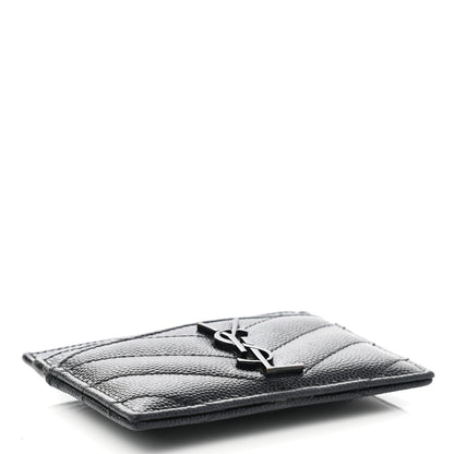 Saint Laurent Grain De Poudre Matelasse Chevron Monogram Credit Card Case Black 4 of 9