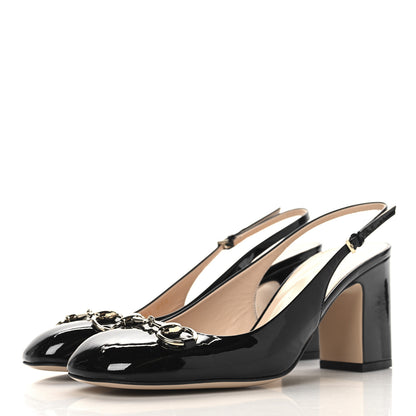 Gucci Vernice Crystal Horsebit Lady Slingback Pumps 38.5 Black 4 of 10
