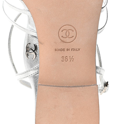 Chanel Laminated Lambskin CC Sandals 36.5 Silver 7 of 9