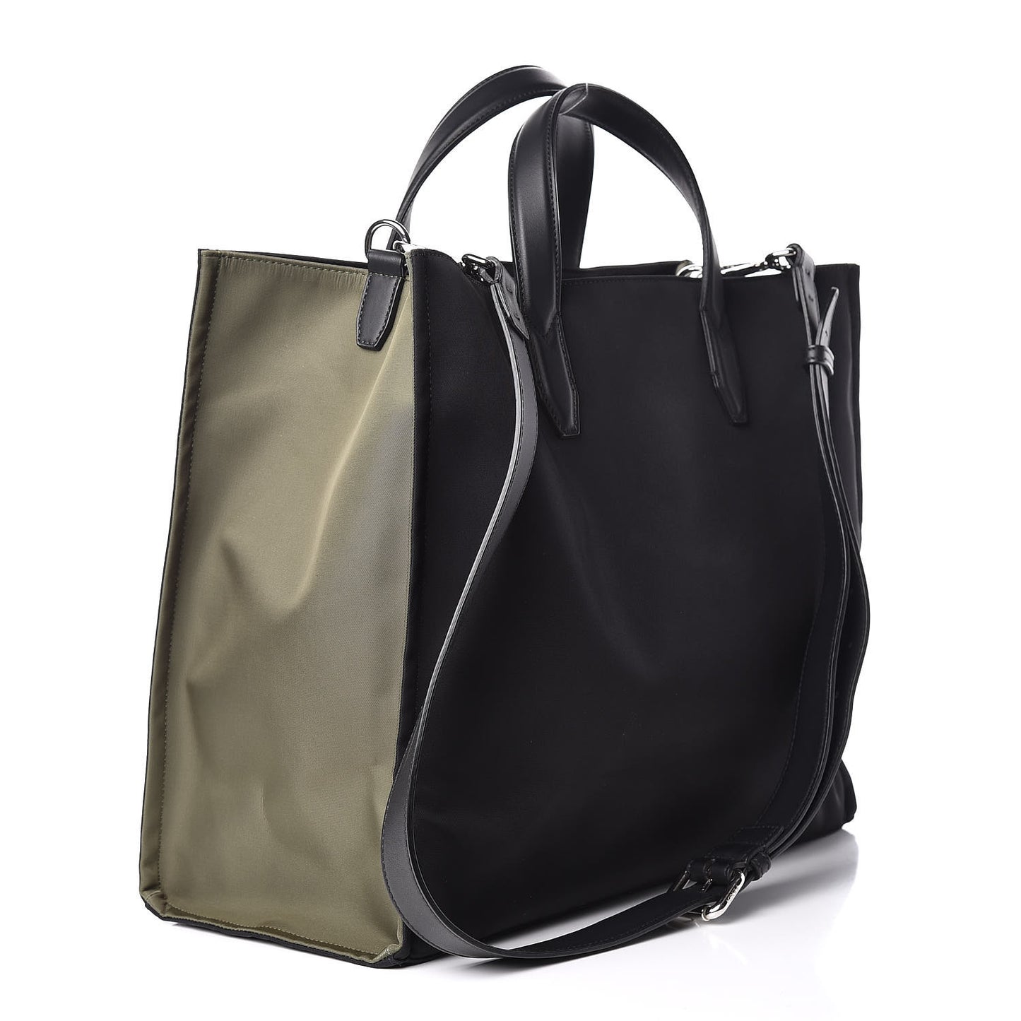Nylon Calfskin Vocabulary Shopping Tote Black