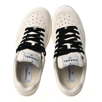 Chanel Suede Calfskin Logo Sneakers 40 Black White 2 of 11