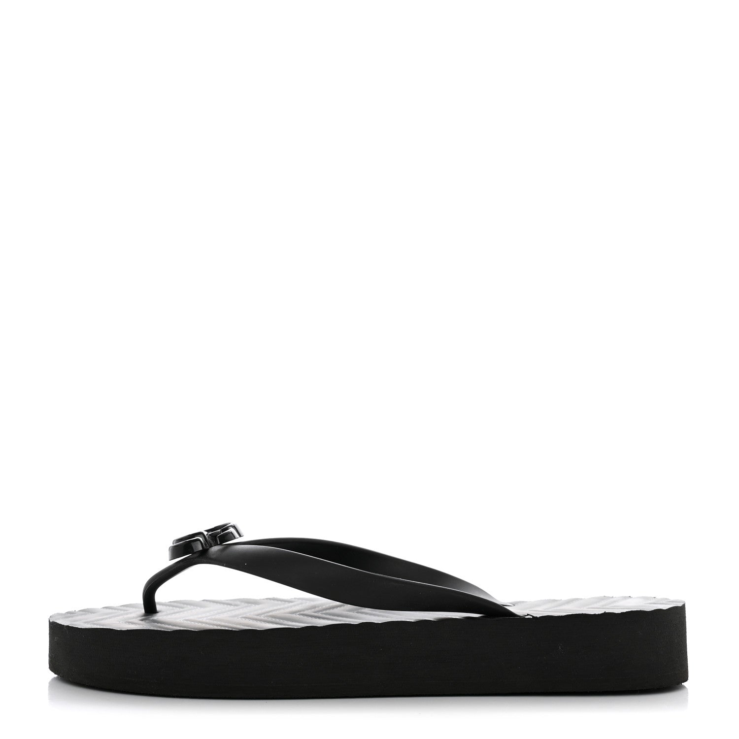 Gucci Rubber Chevron Womens GG Thong Sandals 40 Black 1 of 8