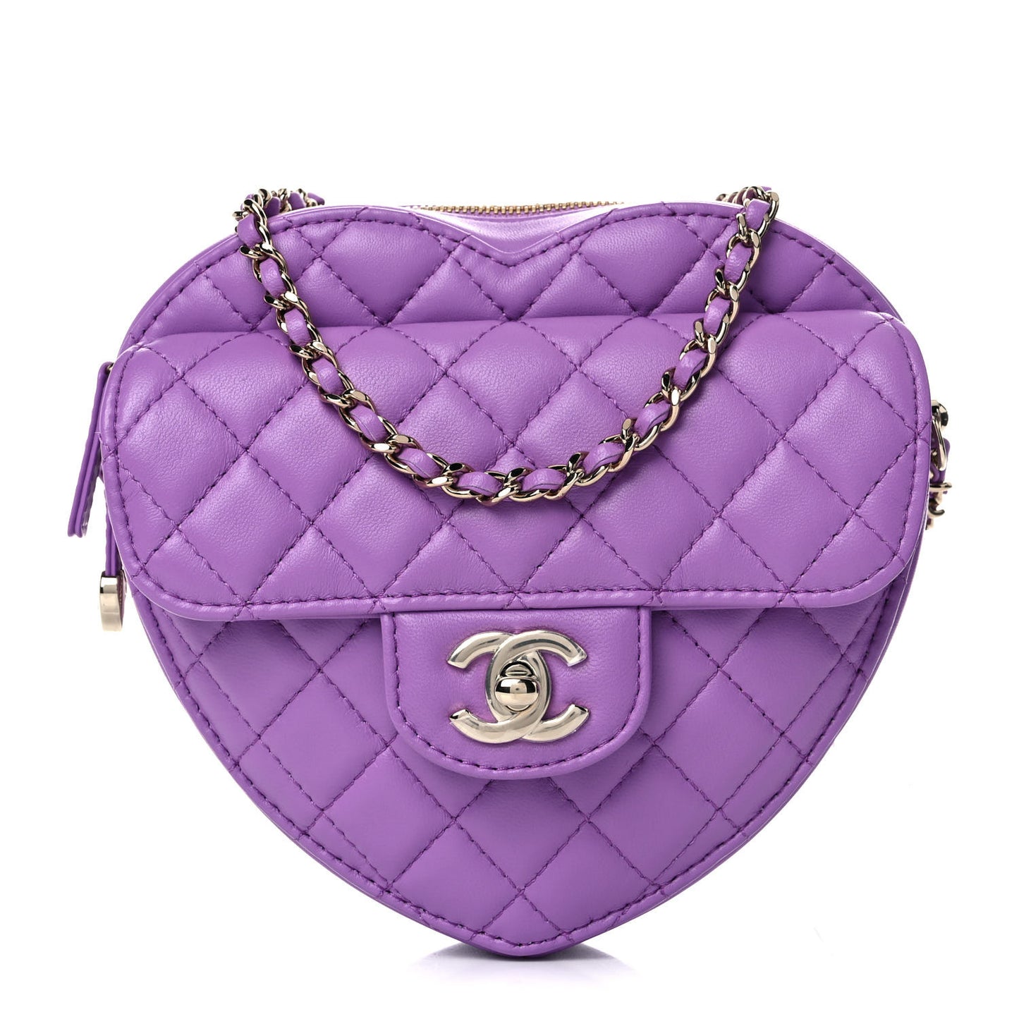 Lambskin Quilted CC In Love Heart Bag Purple