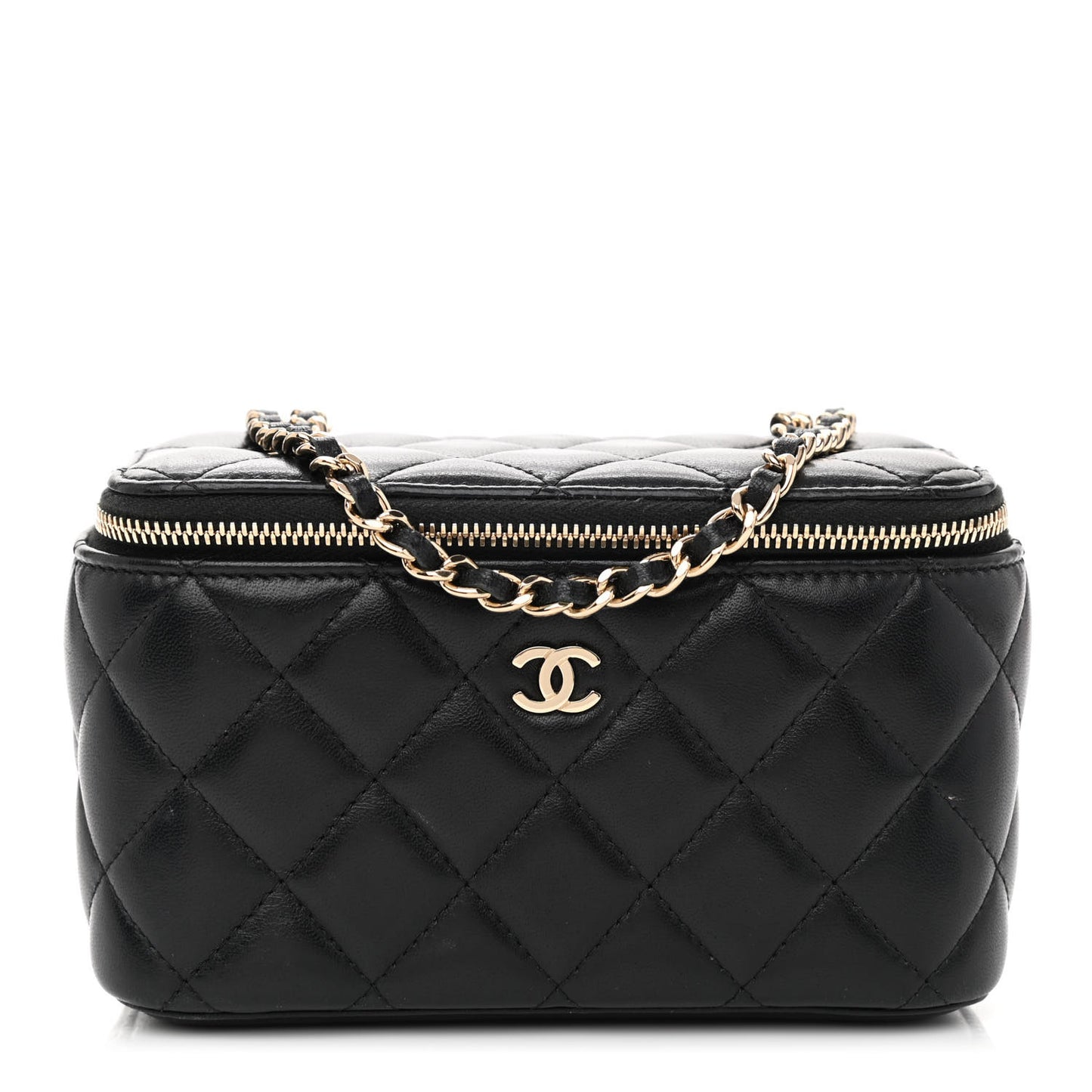 Lambskin Quilted Small Vanity Case With Chain Black