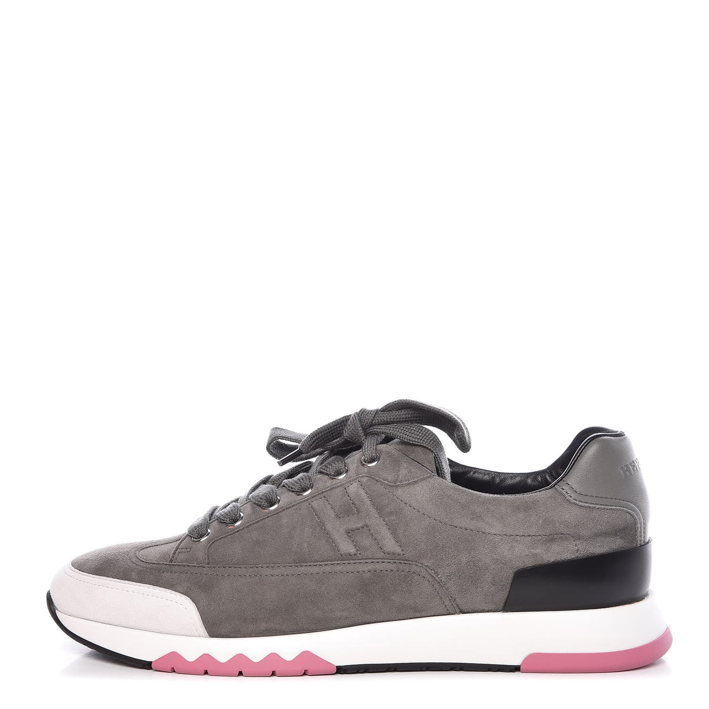 Velvet Goatskin Calfskin Womens Trail Sneakers 39.5 Gris Tenorite Blanc