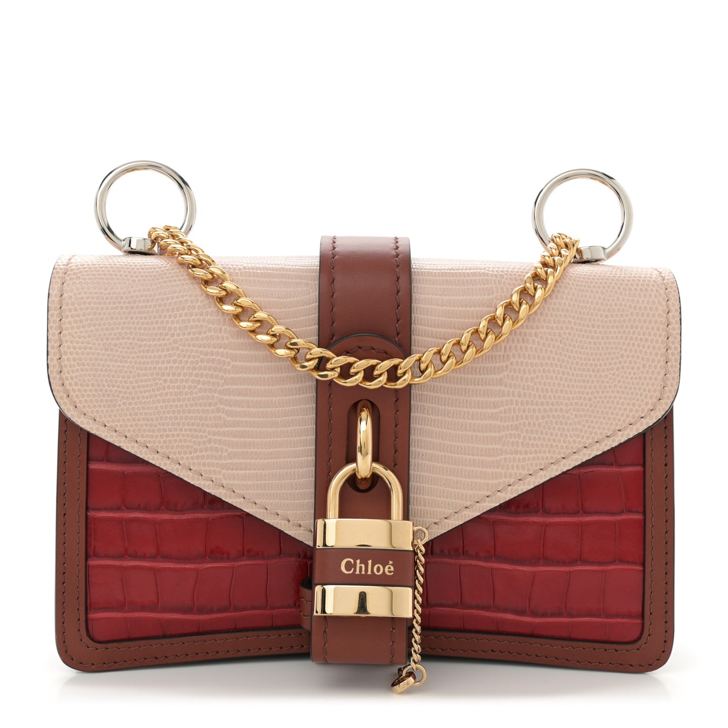 Calfskin Crocodile Embossed Aby Chain Shoulder Bag Pink Red
