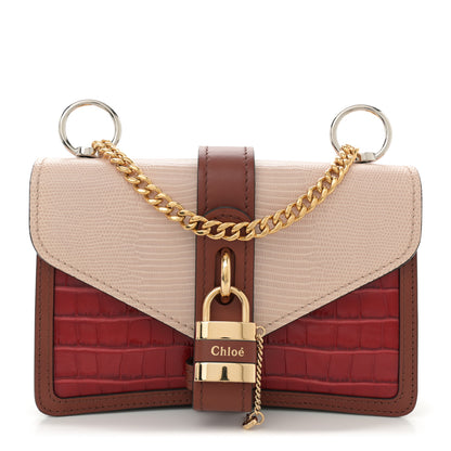 Chloe Calfskin Crocodile Embossed Aby Chain Shoulder Bag Pink Red 1 of 10