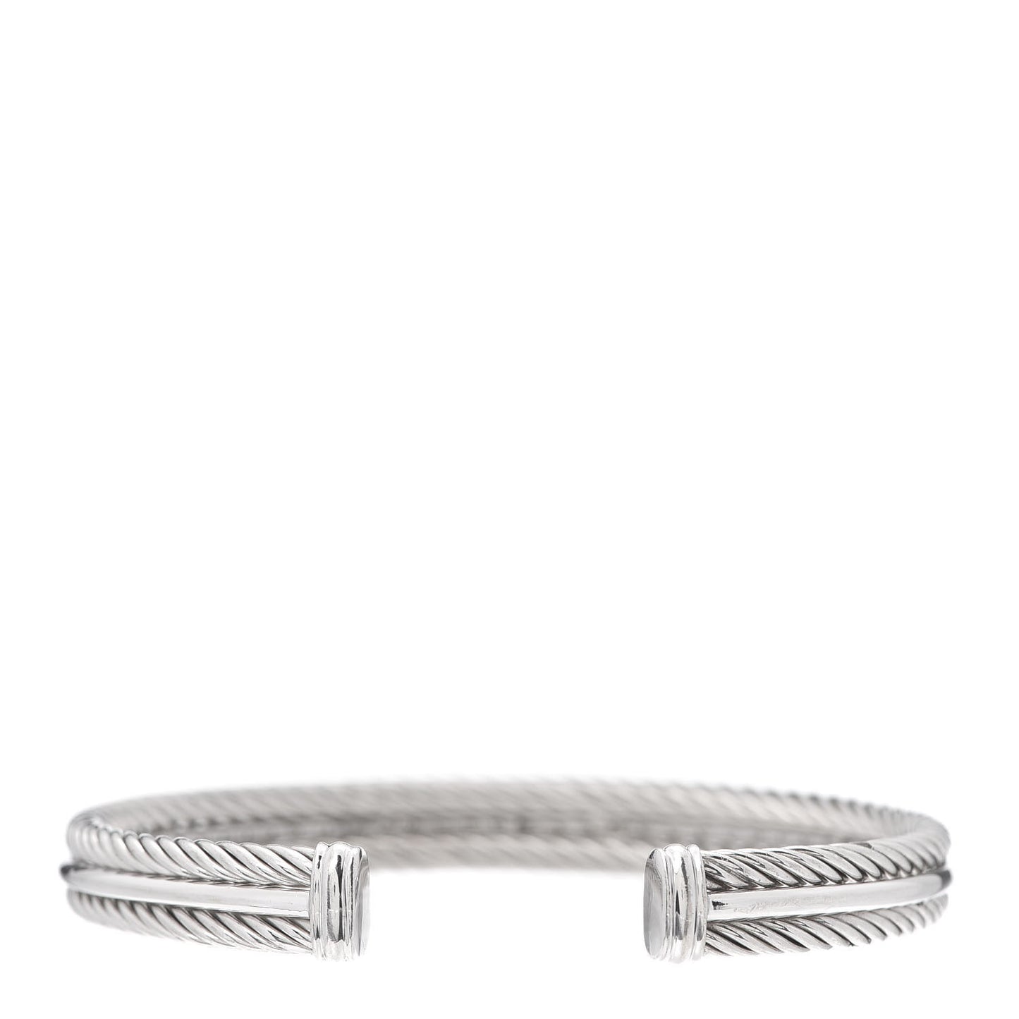 Sterling Silver 14K White Gold Diamond 7mm Cable Classics Cuff Bracelet