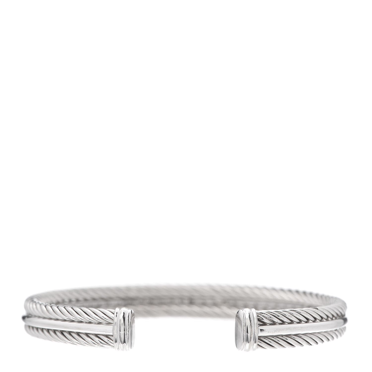 David Yurman Sterling Silver 14K White Gold Diamond 7mm Cable Classics Cuff Bracelet 3 of 5