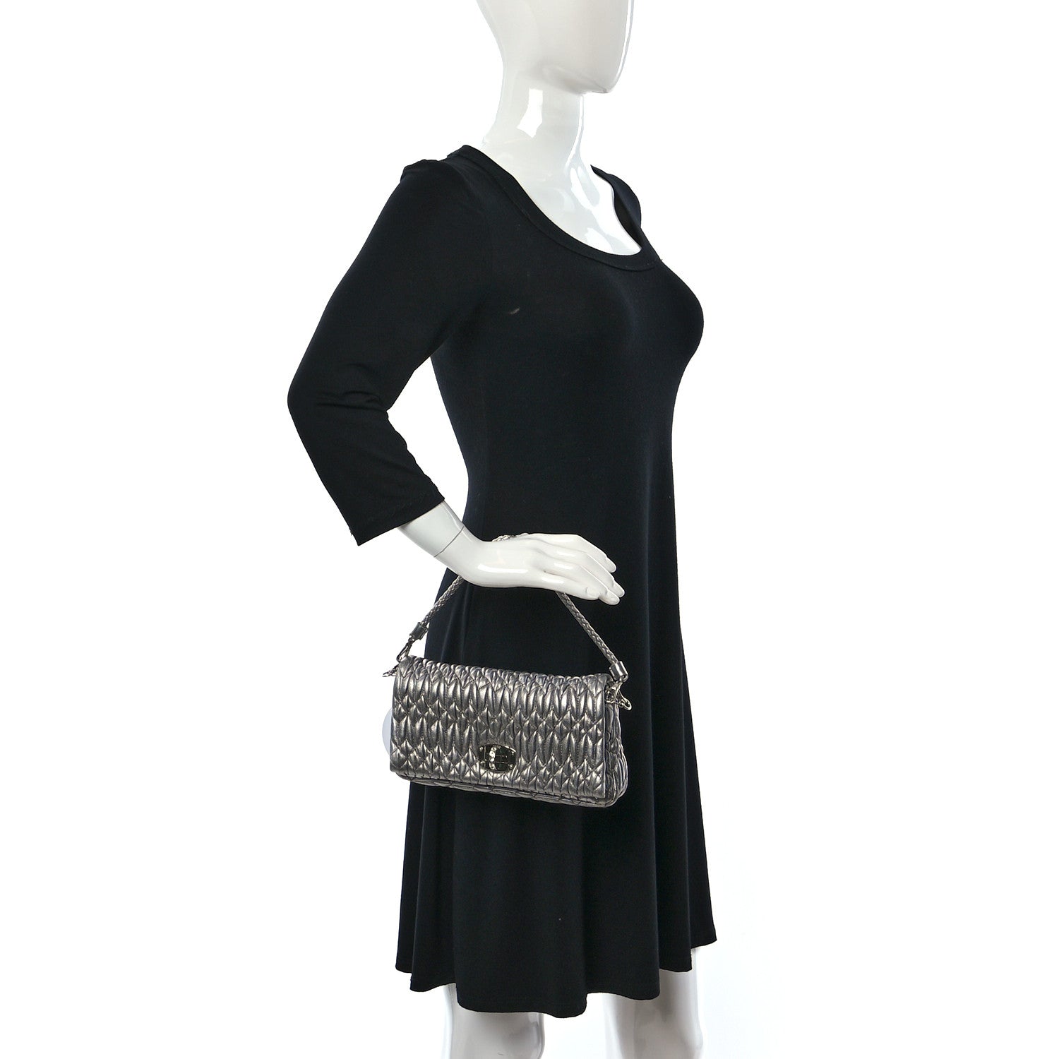 Miu Miu Metallic Nappa Matelasse Crystal Flap Clutch Cromo 2 of 9