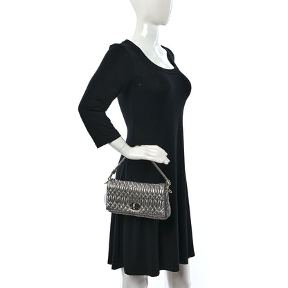 Miu Miu Metallic Nappa Matelasse Crystal Flap Clutch Cromo 2 of 9