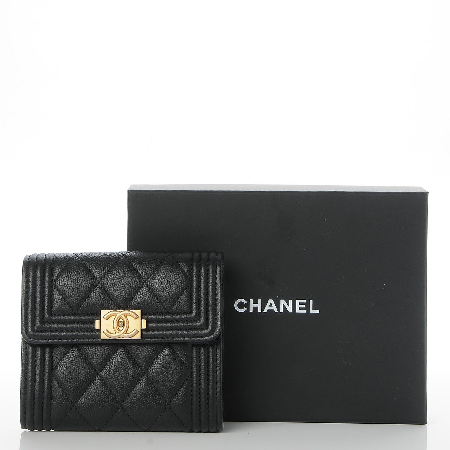 Caviar Quilted Compact Boy Wallet Black